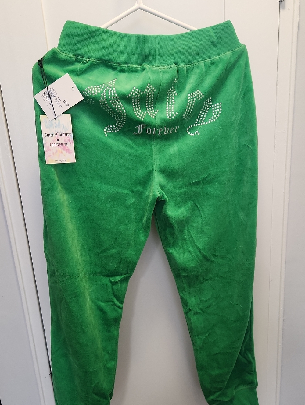 Juicy Couture Green Velour Rhinestone 'Juicy Forever' Track Pants